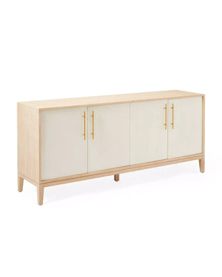 74" Oak Sideboard, Cerused Brass Linen Door Credenza