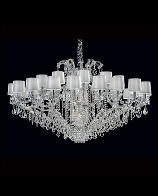 30 Lights Wide Crystal Chandelier with Fabric Shades 66"W 39"H