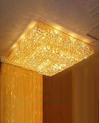 47 Inch 3 Tiers Big Square Flush Mounted Chandelier Gold Crystal Chandelier