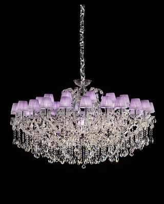 36 Lights Glass Chandelier in Chrome Finish with Purple Shades 65"W 37"H