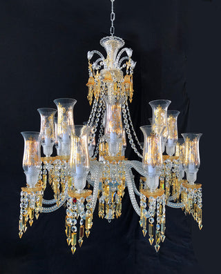 Customize Zenith Chandelier Clear & Amber Baccarat Crystal Lighting 12 Lights