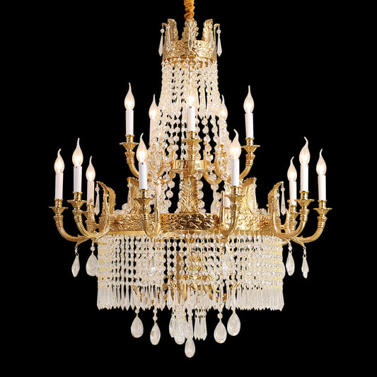 39'' W x 43'' H Two Tiers French Empire Chandelier Antique Brass and Crystal Chandelier