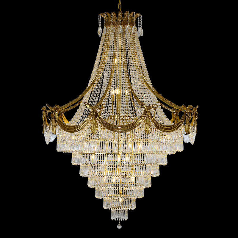 59X79 Inch Large Foyer Chandelier Gold Crystal Chandelier Lighting for High Ceiling