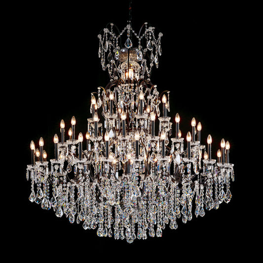 63x71 Inch Big Antique Wrought Iron Crystal Chandelier 48 Lights Luxury Bronze Foyer Lighting