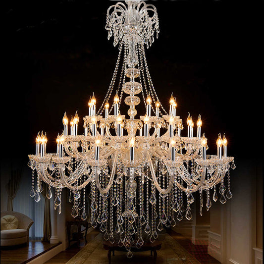 59X75 Inch 3 Tiers Candle Style Crystal Chandelier 45 Lights Big Chandelier for Living Room