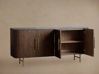 Finnley Wood Sideboard Marble Countertop Buffet Storage Rural Entryways Cabinet