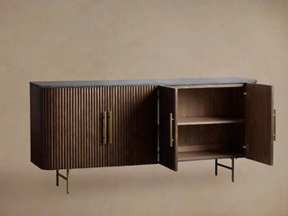Finley Sideboard: Minimalist Fluted Base Stone Top Storage Sideboard