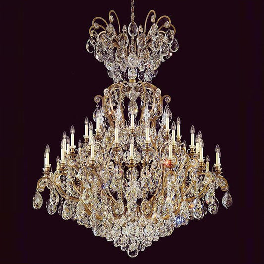 41 Lights Antique Brass Chandelier 60X71 Inch Large Wrought Iron Crystal Chandelier for High Ceilings