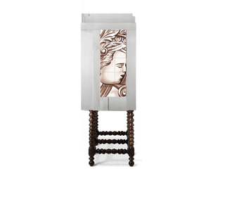 Luxury Hand-Painted Tile Cabinet with Mirrored Details & Collector Storage