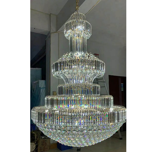 79X118 Inch Big Crystal Chandelier in Chrome Extra Large Foyer Chandelier Lighting