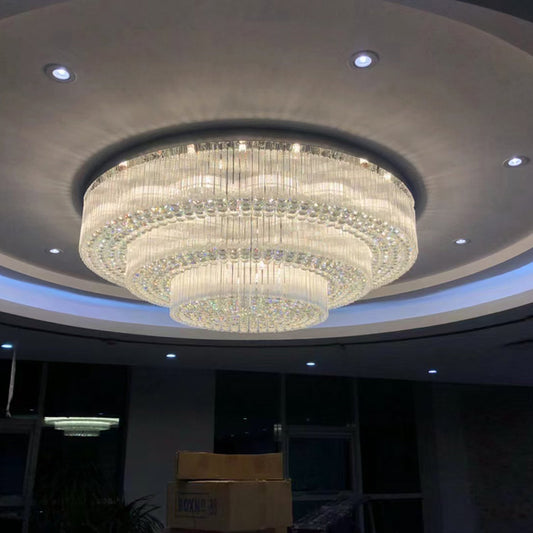 59 Inch Round Crystal Ceiling Light Custom Tiered Flush Mounted Chandelier