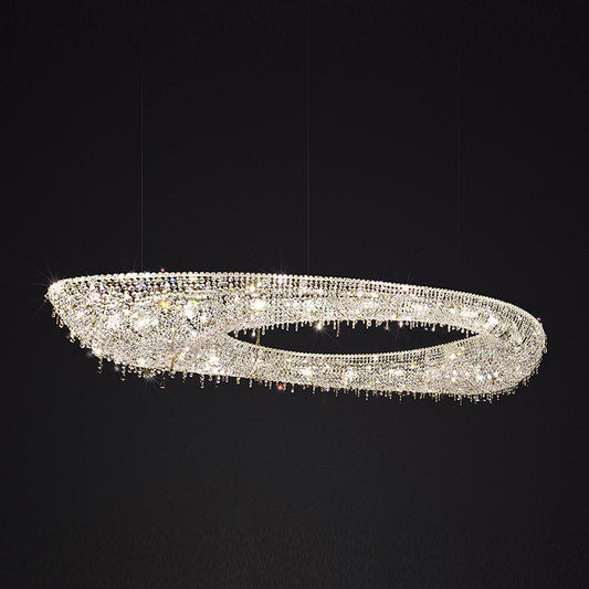 79 Inch Linear Looop Suspended Modern Crystal Chandelier for Living Room