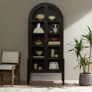 Wright Mediterranean Glass Door Wood Tall Display Cabinet for Living & Dining Room