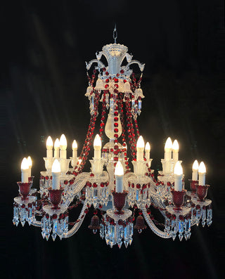 Short 24 Lights Replica Zenith Chandelier Clear & Red Baccarat Crystal Lighting