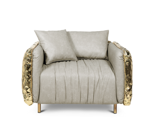 Luxury Imperfect Sculptural Armchair with Hammered Brass Frame & Artistic Design