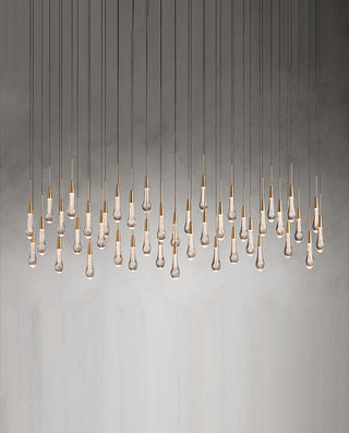 70'' Linear Chandelier Modern Glass Teardop Dining Room Chandelier in Brass