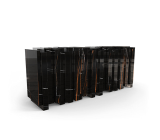 Luxury Sculptural Sideboard Cabinet with Black Gold Finish & Hidden Storage