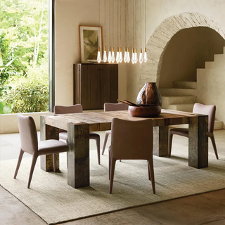 Telluride Rectangle Dining Table (Mexican Oak, Oxidized Steel Base)