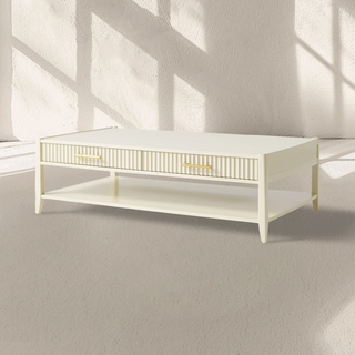 Lewis 56" Modern Coffee Table Wood Sofa Center Tea Table with Fluted Drawers