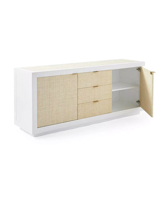 White Raffia Sideboard, 72" with Inlaid Brass Trim