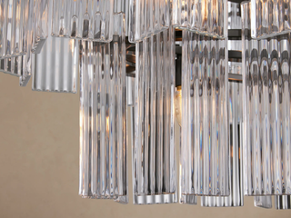 Modern Tiered Reeded Glass Oval Chandelier