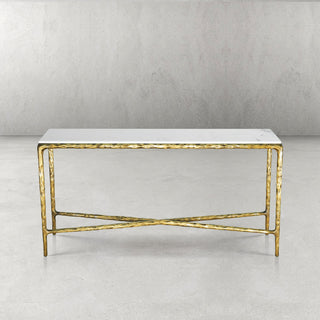 Hand-Forged Metal Rectangle Marble Console Table 60" 72"