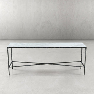 Hand-Forged Metal Rectangle Marble Console Table 60" 72"