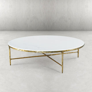 Hand-Forged Metal Marble Round Coffee Table 36" 55"