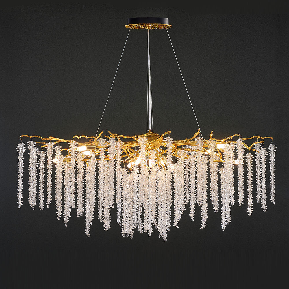 48-72 Inch Modern Linear Crystal Chandelier for Dining Room Gold Tree Branch Chandelier