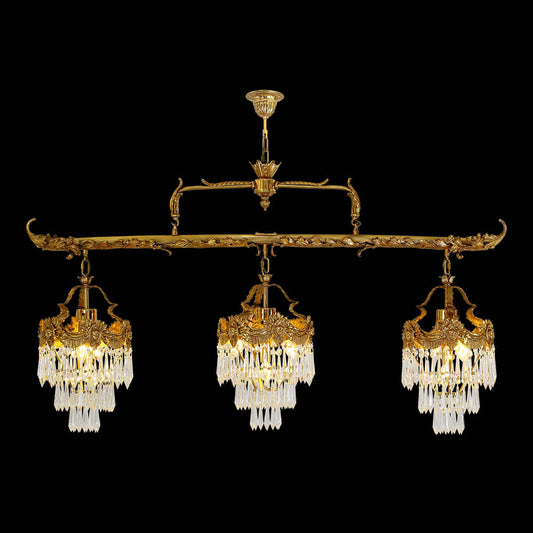 55 Inch Linear Chandelier Antique Copper and Crystal Kitchen Island Chandelier