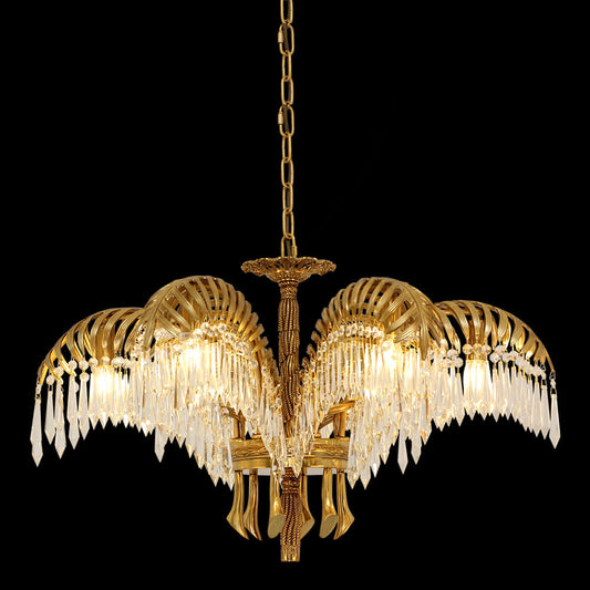 30 Inch Wide 1 Layer Palm Tree Brass and Crystal Chandelier