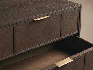 Olina 5-Drawer Dresser Textured Raffia Solid Oak Brass Pulls