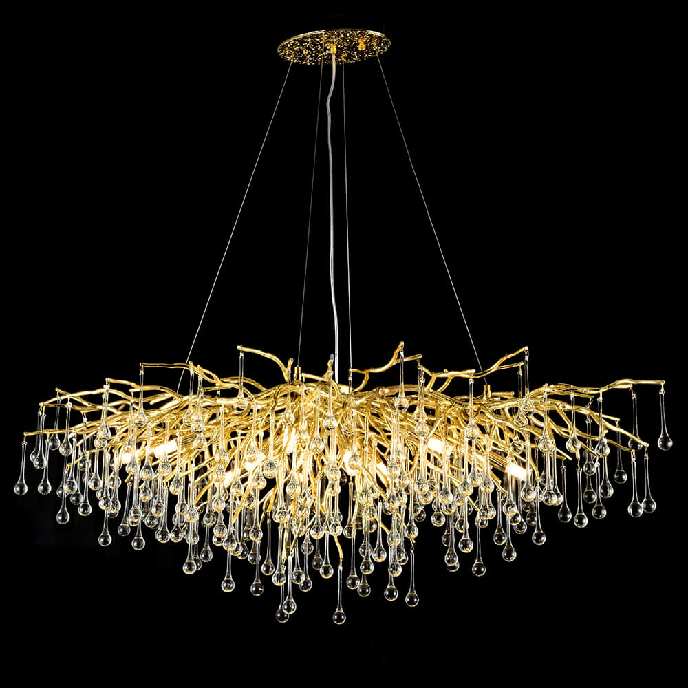 48-63 Inch Linear Chandelier for Dining Room Modern Glass Teardrop Chandelier