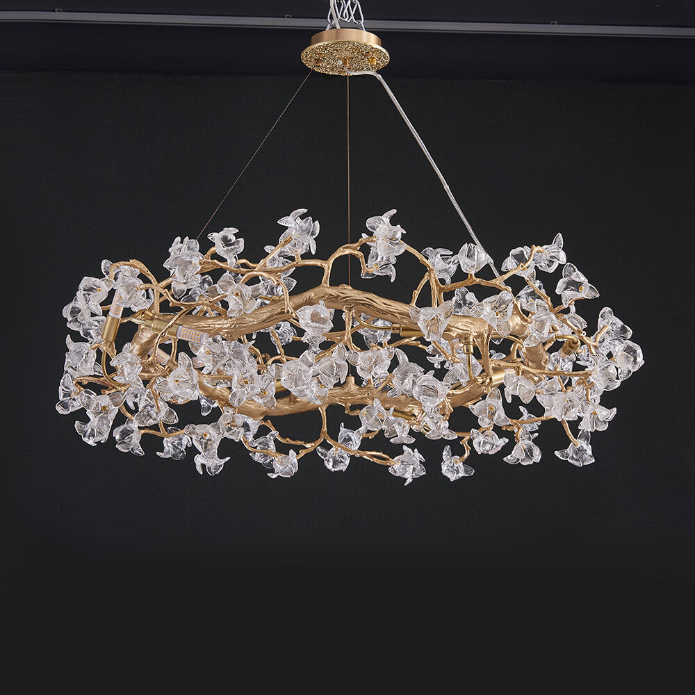 24-40 Inch Modern Living Room Chandelier Stylish Clear Glass Flower Chandelier