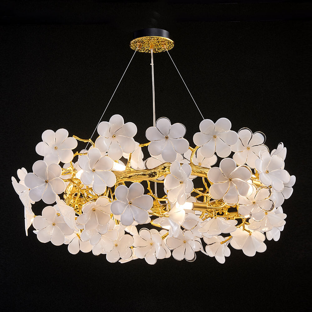 26-42 Inch Round Chandelier Modern White Flower Chandelier for Residence