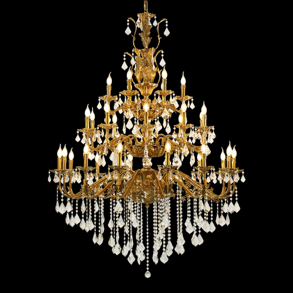 51X68 Inch 30 Lights Tiered Brass and Crystal Chandelier for Foyer