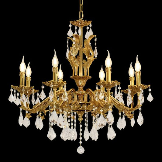 31X31 Inch 8 Lights Small Candle Style Brass and Crystal Chandelier Lighting for Living Room