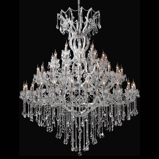 60 Lights Big Chrome Maria Theresa Chandelier 67X79 Inch Large Crystal Chandelier for High Ceiling Foyer