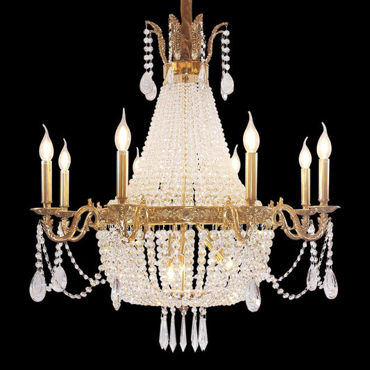 33X33 Inch French Empire Brass and Crystal Chandelier