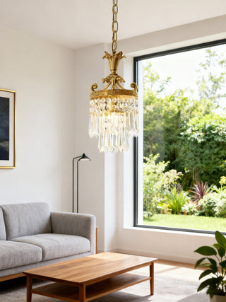 8 Inch Mini Chandelier Antique Brass and Crystal Chandelier for Kitchen