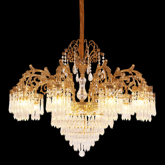 37 Inch Wide French Empire Style Brass Crystal Chandelier Gold Living Room Chandelier