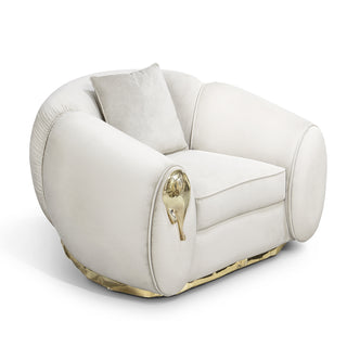 Luxury Sculptural Armchair with Polished Brass Accents & Vintage Contemporary Design