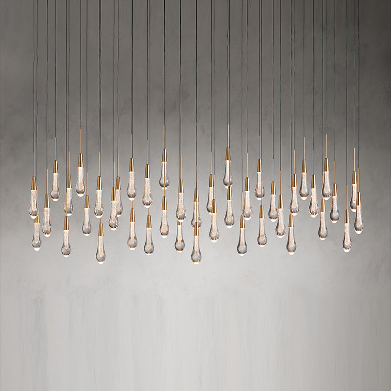 70'' Linear Chandelier Modern Glass Teardop Dining Room Chandelier in Brass