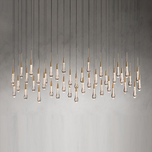 70'' Linear Chandelier Modern Glass Teardop Dining Room Chandelier in Brass