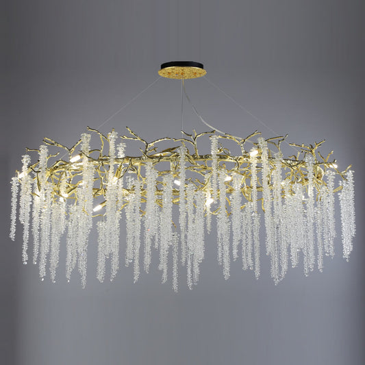 48-72 Inch Oval Chandelier Gold Tree Branch Chandelier Modern Crystal Chandelier for Dining Room