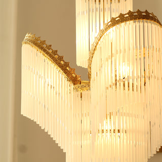 Small Modern Art Deco Brass and Glass Chandelier 19'' W x 27'' H
