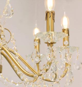 Six Brass Arms Classical Crystal Chandelier Small Gold Chandelier for Bedroom 26X26 Inch
