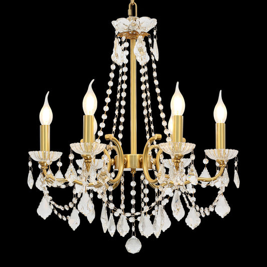 6 Lights Candle Style Brass Chandelier Gold Bedroom Crystal Chandelier