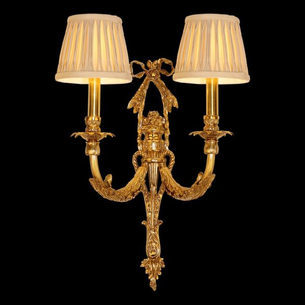 2 Lights Antique Brass Wall Lamp European Gold Sconce