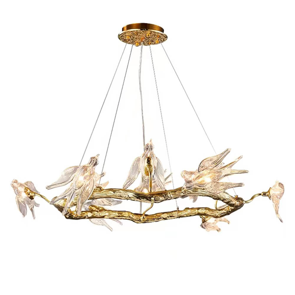 24-40 Inch Round Bird Glass Chandelier Modern Chandelier for Living Room